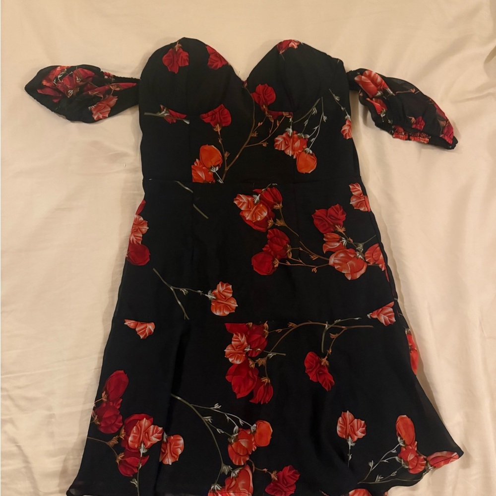 Black and red off shoulder floral  dress